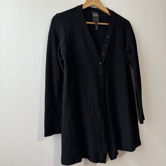 Vintage EILEEN FISHER  100% Wool Cardigan Sz PP Black Button Front Women’s - Picture 3 of 16